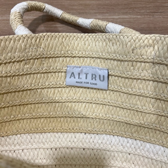 Altru New Stripped Straw Tote HandBag Light Beige - Picture 6 of 8
